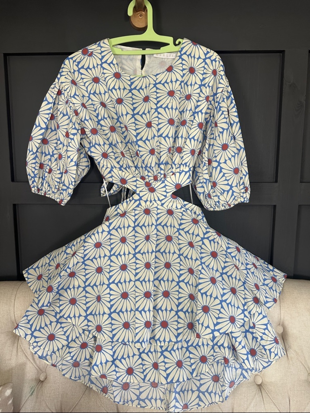 Karlie Blue and White Daisy Flirty Cutout Dress